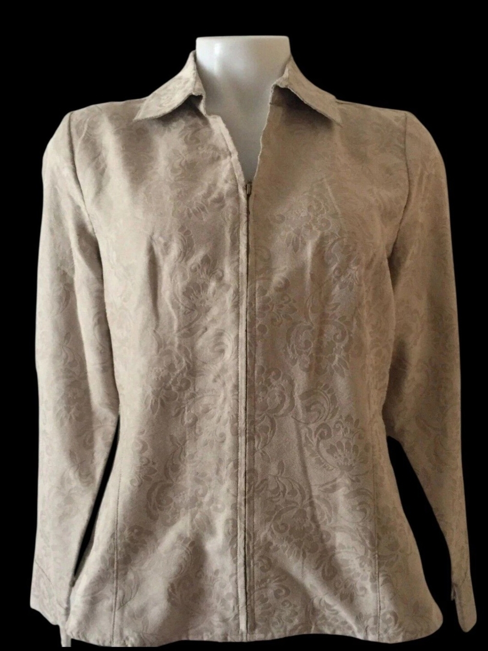croft & barrow Beige Floral Suede-Look Button Top
